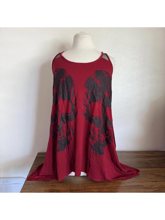Midnight Hour Tops - Midnight Hour Red Tank Top with Skull Print Size XL